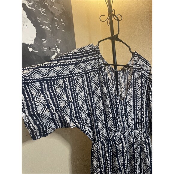 AaKaa Navy Blue/White Deep-V Boho Maxi Dress Women’s Size Medium  Preowned - Picture 5 of 10